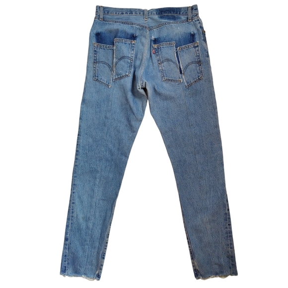 Levi's 501 Light Wash Re Worked Vintage Tapered Jeans Art To Wear Size 34 Mended - Picture 3 of 10